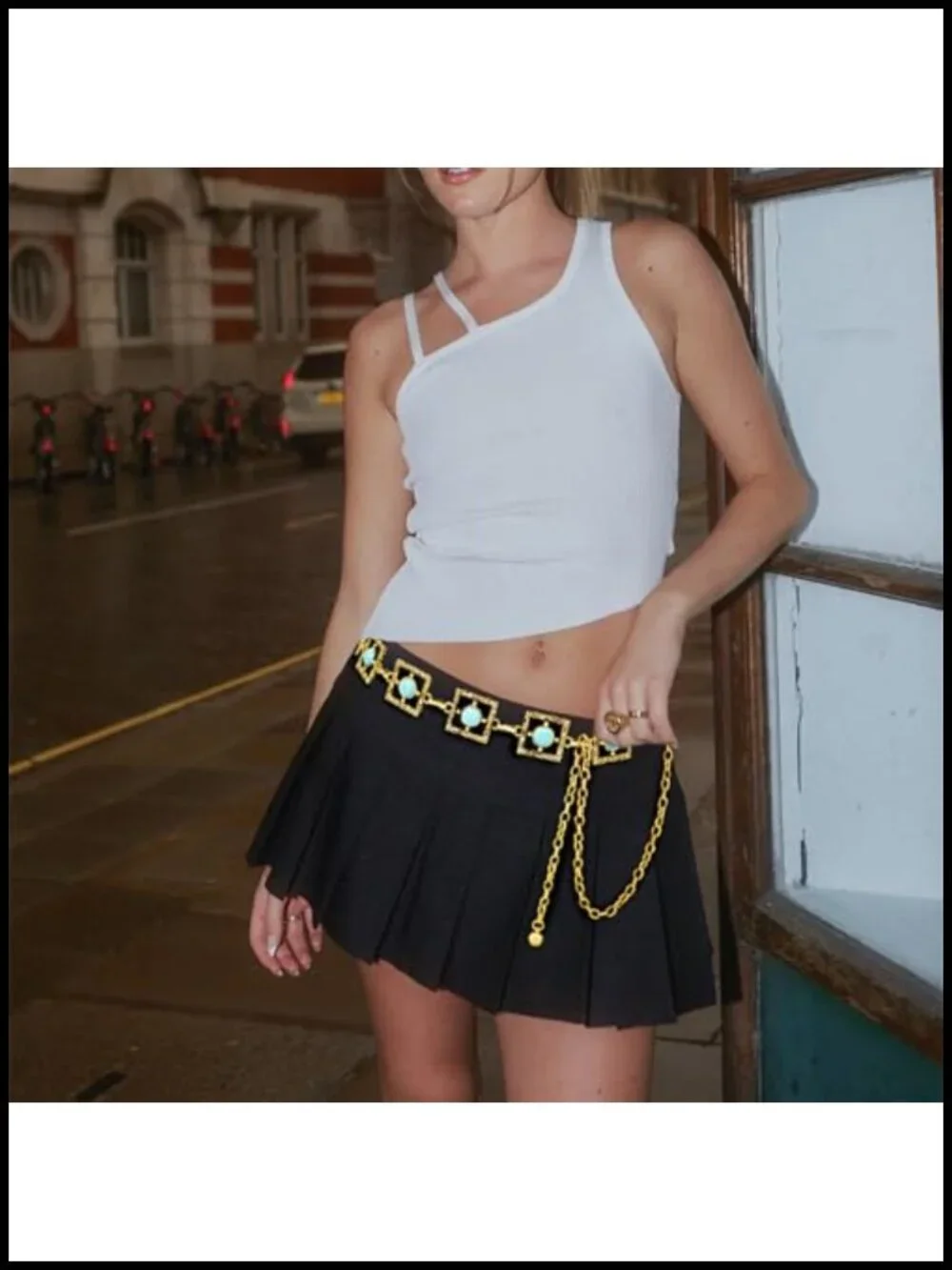 Metal Waist Chain Belt Turquoise Square Link Belt for Dress Western Cowgirl
